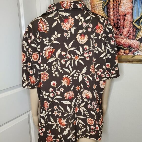 Laura Scott women's brown floral button down shirt - Picture 8 of 12
